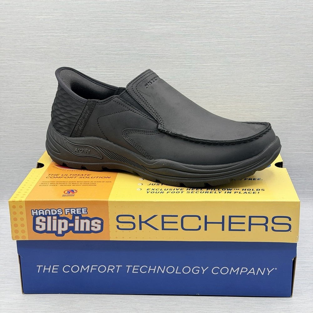 Skechers Slip Ins Men's 11 Wide Loafers Black Leather Shoes Arch Fit 205204